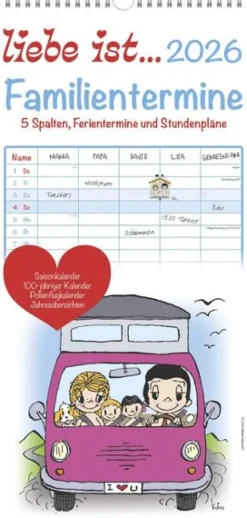 Alpha Edition - Liebe ist... Familientermine 2026 - Familienkalender 22×45 cm mit 5 Spalten & Monatsübersicht, liebevoll illustrierter Familienplaner & Terminkalender für Paare, Eltern & Kinder-teNeues Calendars & Stationery GmbH & Co. KG Hot