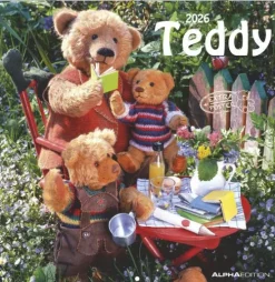 teNeues Calendars & Stationery GmbH & Co. KG Alpha Edition - Teddy Kalender 2026 - Bildkalender & Wandkalender im Broschürenformat 30×30 cm, aufgeklappt 30×60 cm mit 12 liebevollen Teddy-Motiven & Poster, FSC-zertifiziert New