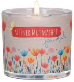 Butzon & Bercker Glaswindlicht mit Blumenmotiv Ø 6,5 cm - farbig bedrucktes Windlicht, Lieferung mit Teelicht, liebevolles Geschenk für Mut und Zuversicht, Geschenkverpackung