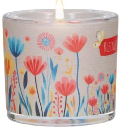Butzon & Bercker Glaswindlicht mit Blumenmotiv Ø 6,5 cm - farbig bedrucktes Windlicht, Lieferung mit Teelicht, liebevolles Geschenk für Mut und Zuversicht, Geschenkverpackung