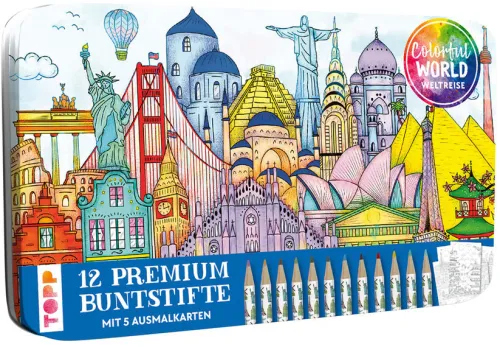 Colorful World Weltreise Designdose mit 12 Buntstiften-frechverlag GmbH Best