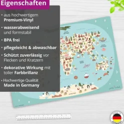 Cover-your-desk Schreibtischunterlage für Kinder Weltkarte in französisch blau, aus hochwertigem Vinyl , 60 x 40 cm