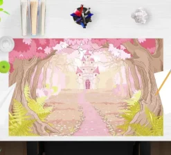 Schreibtischunterlage für Kinder und Erwachsene Märchenschloss im rosa Zauberwald, aus hochwertigem Vinyl , 60 x 40 cm-Cover-your-desk Online