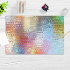Cover-your-desk Schreibtischunterlage für Kinder und Erwachsene Regenbogen-Punkte Glas, aus hochwertigem Vinyl, 60 x 40 cm Hot