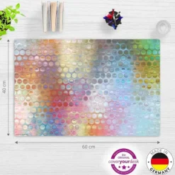 Cover-your-desk Schreibtischunterlage für Kinder und Erwachsene Regenbogen-Punkte Glas, aus hochwertigem Vinyl, 60 x 40 cm Hot