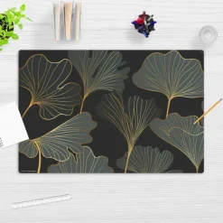 Schreibtischunterlage für Kinder Blattwerk Ginkgo in gold und grün, aus hochwertigem Vinyl , 60 x 40 cm-Cover-your-desk Outlet