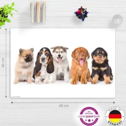 Cover-your-desk Schreibtischunterlage für Kinder 5 süße Hundewelpen, aus hochwertigem Vinyl , 60 x 40 cm Hot