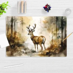 Schreibtischunterlage für Kinder Hirsch im Wald Aquarell, aus hochwertigem Vinyl, 60 x 40 cm-Cover-your-desk Best