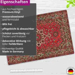 Cover-your-desk Schreibtischunterlage für Kinder und Erwachsene Orientalischer Teppich in rot, aus hochwertigem Vinyl , 60 x 40 cm