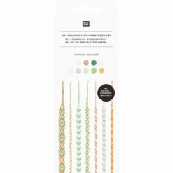 Rico Design GmbH & Co.KG DIY Freundschaftsarmbänder Set, Neon Mix, 10 x 8 m Stickgarn in 10 verschiedenen Farben, 100 % Baumwolle und Neon 100% Polyester