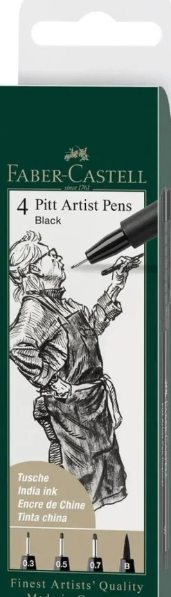Faber-Castell Tuschestift PITT Artist Pens Black 4er Set Hot