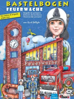 Atelier Color Feuerwache mit Feuerwehr Bastelbogen Ausschneidebogen New