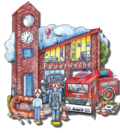 Atelier Color Feuerwache mit Feuerwehr Bastelbogen Ausschneidebogen New