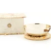 Klangschalen-Center Flache Klangschale in Box mit cremefarbigem Stoffbezug New