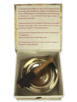 Klangschalen-Center Flache Klangschale in Box mit cremefarbigem Stoffbezug New