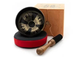 Geschenkset mit grösserer Klangschale in brauner Box mit Aufdruck-Klangschalen-Center Discount