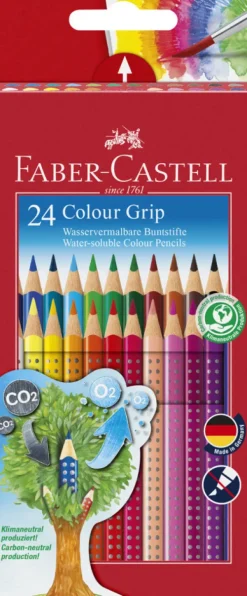 Faber Castell Holzfarbstifte Dünngrip, 24 Stück in Pappkarton Hot