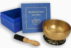 Klangschalen-Center Klangschale in blauer Geschenkbox S mit Lotus-Aufdruck und Zubehör New