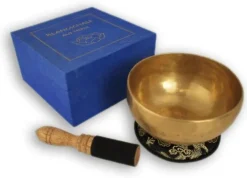Klangschalen-Center Klangschale in blauer Geschenkbox S mit Lotus-Aufdruck und Zubehör New