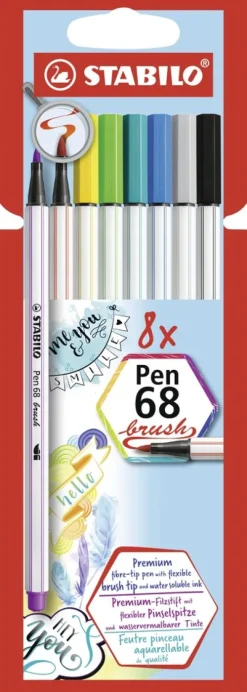 Premium-Filzstift mit Pinselspitze für variable Strichstärken - STABILO Pen 68 brush - 8er Pack - mit 8 verschiedenen Farben-STABILO Nonbook Outlet