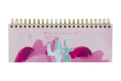 Rosa Tischkalender ohne Datum Alpaka & Kaktus. Hochwertiger, moderner Wochenkalender, Querkalender für 52 Wochen +1. 1 Woche 2 Seiten. Verwendbar als Kalender 2025/2026-Nova MD Discount
