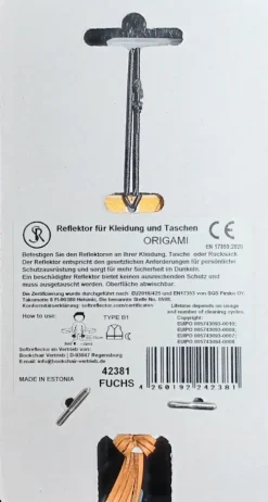 Bookchair Vertrieb Softreflector ORIGAMI (Fuchs) Reflektor für Taschen und Kleidung