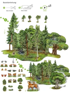 Wald basteln aus Papier Bastelbogen Bäume & Tiere Ausschneidebogen-Atelier Color Outlet