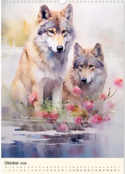 Wölfe. Zarte Aquarelle von beeindruckenden Tieren (Wandkalender 2026 DIN A3 hoch), Monatskalender-Calvendo Clearance