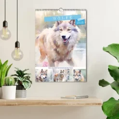 Wölfe. Zarte Aquarelle von beeindruckenden Tieren (Wandkalender 2026 DIN A3 hoch), Monatskalender-Calvendo Clearance