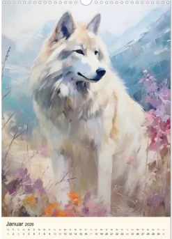 Wölfe. Zarte Aquarelle von beeindruckenden Tieren (Wandkalender 2026 DIN A3 hoch), Monatskalender-Calvendo Clearance