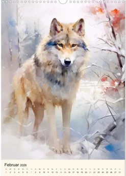Wölfe. Zarte Aquarelle von beeindruckenden Tieren (Wandkalender 2026 DIN A3 hoch), Monatskalender-Calvendo Clearance