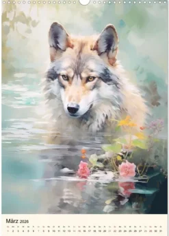 Wölfe. Zarte Aquarelle von beeindruckenden Tieren (Wandkalender 2026 DIN A3 hoch), Monatskalender-Calvendo Clearance
