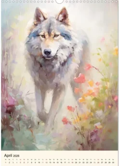Wölfe. Zarte Aquarelle von beeindruckenden Tieren (Wandkalender 2026 DIN A3 hoch), Monatskalender-Calvendo Clearance