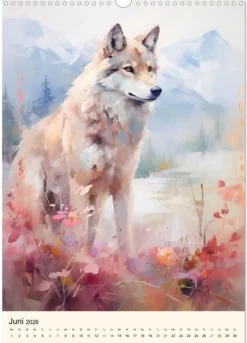 Wölfe. Zarte Aquarelle von beeindruckenden Tieren (Wandkalender 2026 DIN A3 hoch), Monatskalender-Calvendo Clearance