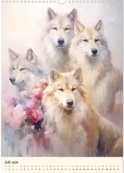 Wölfe. Zarte Aquarelle von beeindruckenden Tieren (Wandkalender 2026 DIN A3 hoch), Monatskalender-Calvendo Clearance