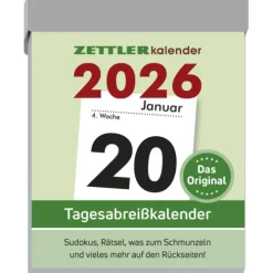 Zettler Tagesabreißkalender M 2026 5,4x7,2 cm Bürokalender 1 Tag auf 1 Seite mit Sudokus, Sprüchen, Rätseln uvm. Auf den Rückseiten-Neumann Verlage GmbH & Co Best